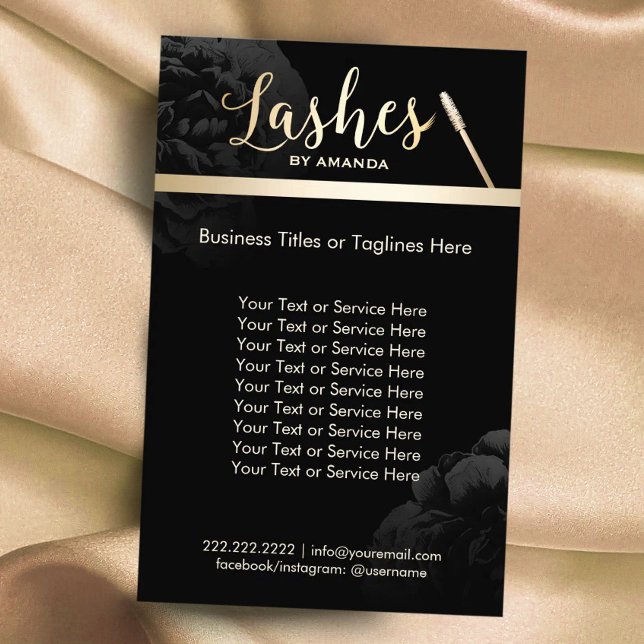 Lashes Makeup Artist Black Floral Beauty Salon Flyer (Von Creator hochgeladen)
