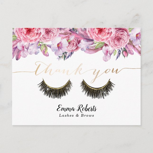 Lashes Makeup Artist Elegant Floral Vielen Dank Postkarte (Vorderseite)