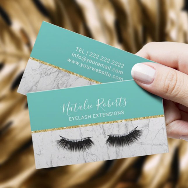 Lashes Makeup Artist Eyelash Aquamarin- und Weißma Visitenkarte (Von Creator hochgeladen)