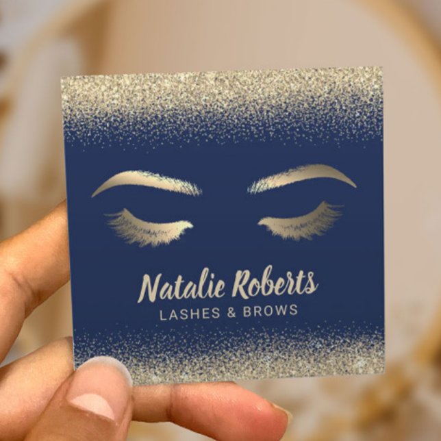 Lashes Makeup Artist Gold Confetti Marine Blue Sal Quadratische Visitenkarte (Von Creator hochgeladen)