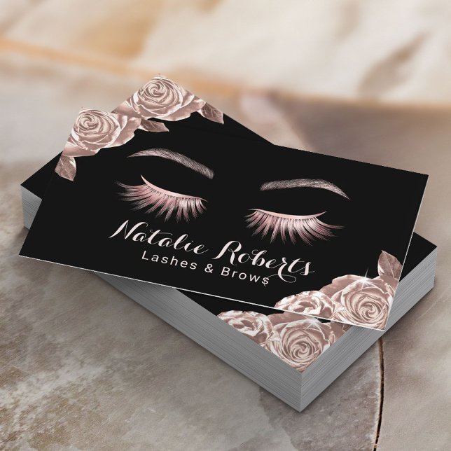 Lashes Makeup Artist Moderne Rose Gold Blumensalon Visitenkarte (Von Creator hochgeladen)