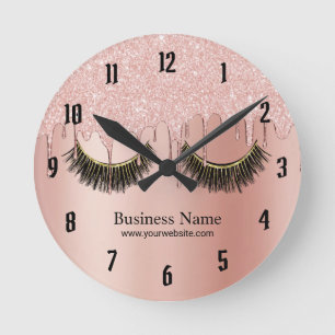 Lashes Makeup Artist Moderne Rose Gold Salon Runde Wanduhr