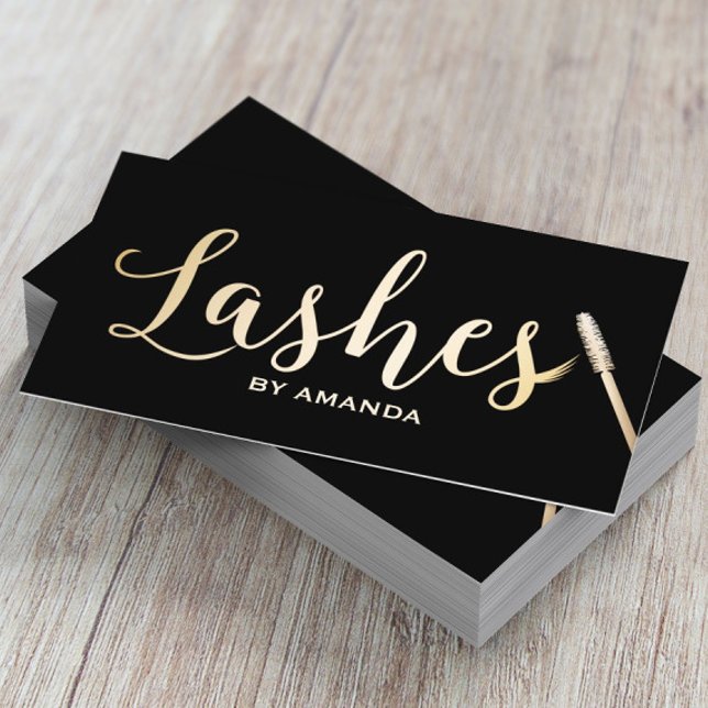 Lashes Makeup Artist Moderne Schwarz & Gold Visitenkarte (Von Creator hochgeladen)