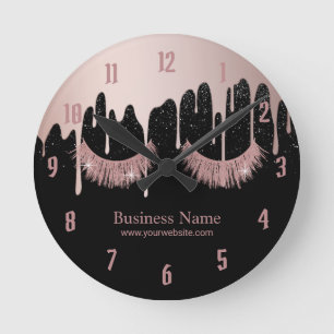 Lashes Makeup Artist Rose Gold Drilling Salon Runde Wanduhr