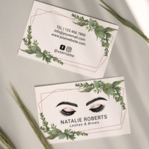 Lashes Makeup Artist Rose Gold Geometrische Grünfl Visitenkarte