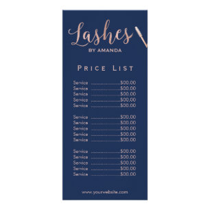 Lashes Makeup Artist Rose Gold Script Navy Price Werbekarte
