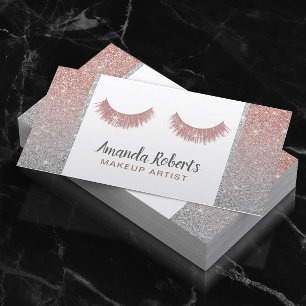 Lashes Makeup Artist Rose Gold & Silver Glitzer Visitenkarte