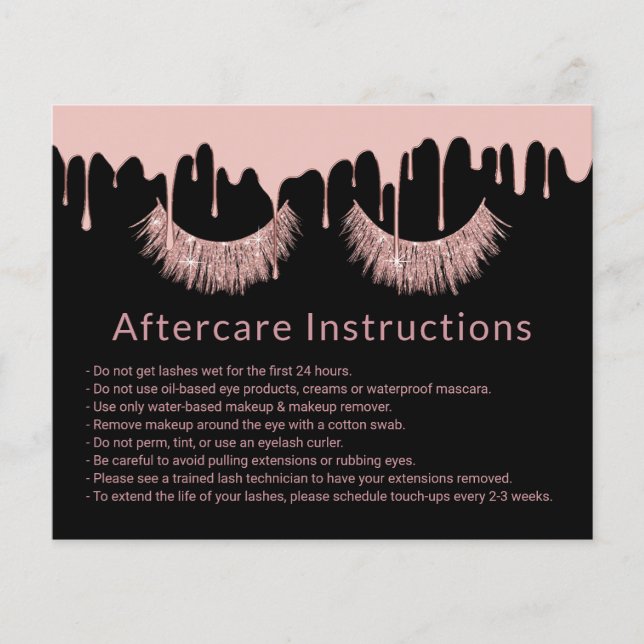 Lashes Makeup Artist Rose Gold Tropfen Aftercare Flyer (Vorne)