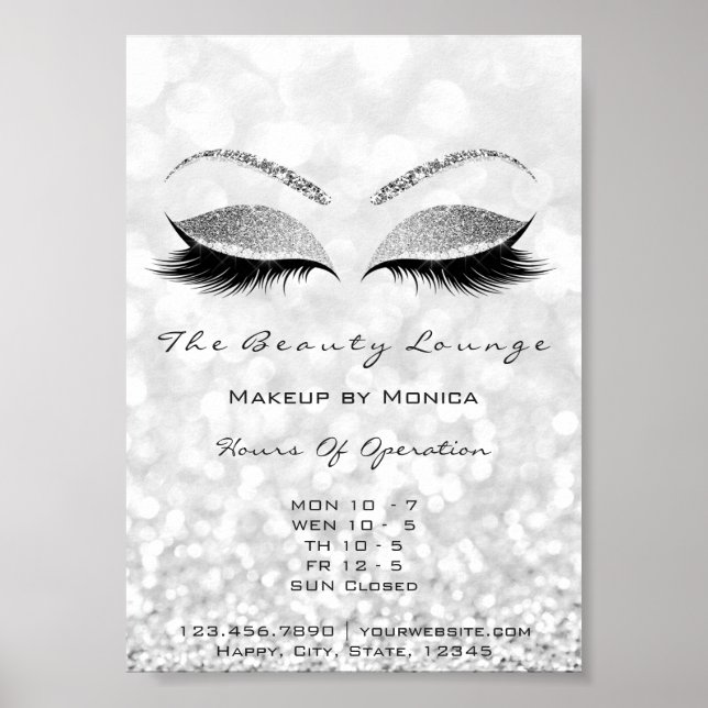 Lashes Makeup Artist Silver Beauty Salon Glitzer Poster (Vorne)