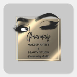 Lashes Makeup Beauty Shop Danke Gold Grau Quadratischer Aufkleber
