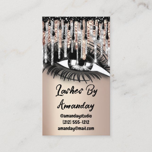 Lashes Makeup Black Tropfens QR Code Logo Rose Gol Visitenkarte (Vorderseite)