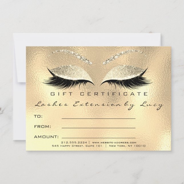 Lashes Makeup Certificate Geschenk Gold (Vorderseite)