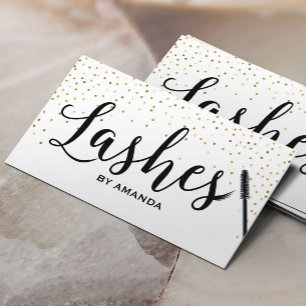 Lashes Makeup Classy Script Modern Gold Confetti Visitenkarte