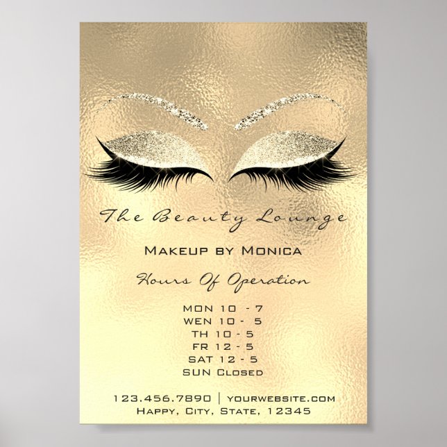 Lashes Makeup Openings Gold Salon Glitzer Poster (Vorne)