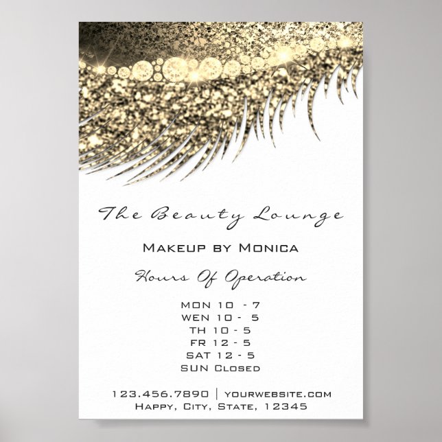 Lashes Makeup Openings Gold Salon Metal Weiß Poster (Vorne)