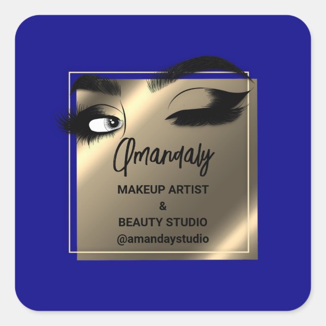 Lashes Makeuty Beauty Shop Danke Blue Quadratischer Aufkleber (Vorderseite)