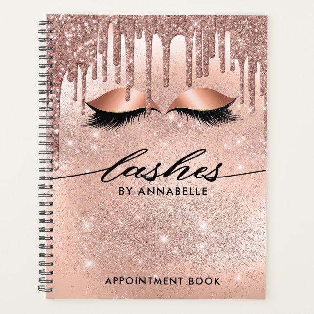 Lashes Moderne Rose Gold Terminologiebuch Planer (Vorderseite)