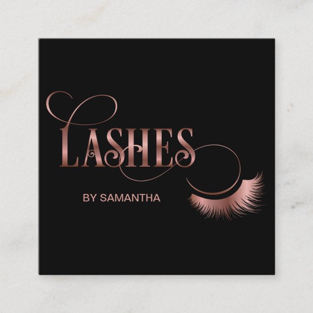 Lashes Moderne Rose Gold Typografie Makeup Artist Quadratische Visitenkarte (Vorderseite)