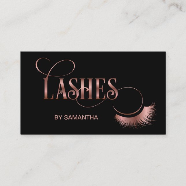 Lashes Moderne Rose Gold Typografie Makeup Artist Visitenkarte (Vorderseite)