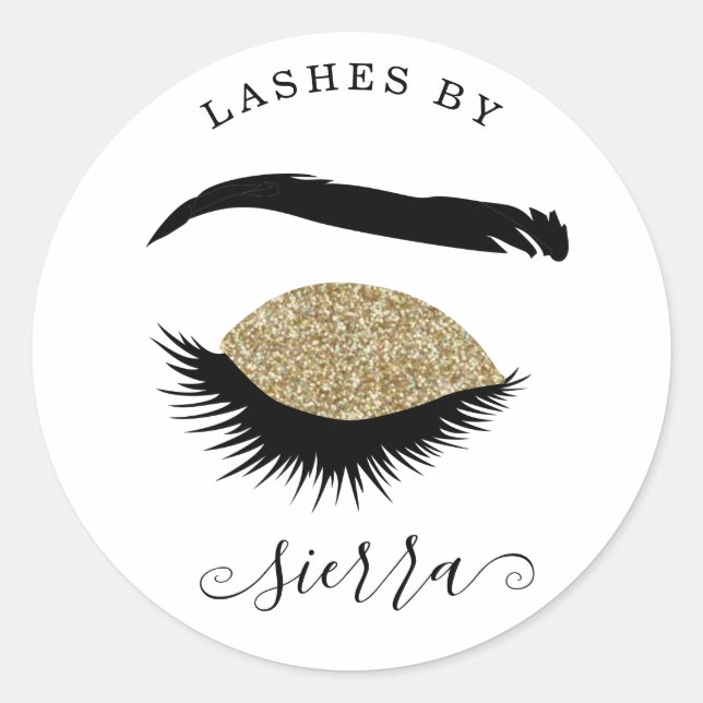Lashes nach Gold Glitzer Classic Round Aufkleber (Vorderseite)