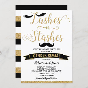 Lashes oder Stashes Gender Reveal Baby Shower Gold Einladung