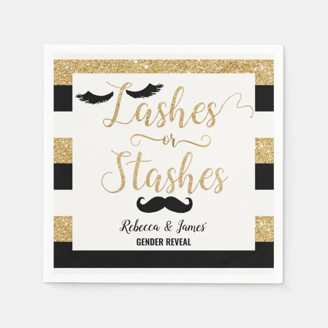 Lashes oder Stashes Gender Reveal Baby Shower Gold Serviette (Vorderseite)