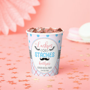 "Lashes or staches" Modernes Party zur Aufdeckung Pappbecher