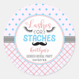 "Lashes or staches" Modernes Party zur Aufdeckung  Runder Aufkleber