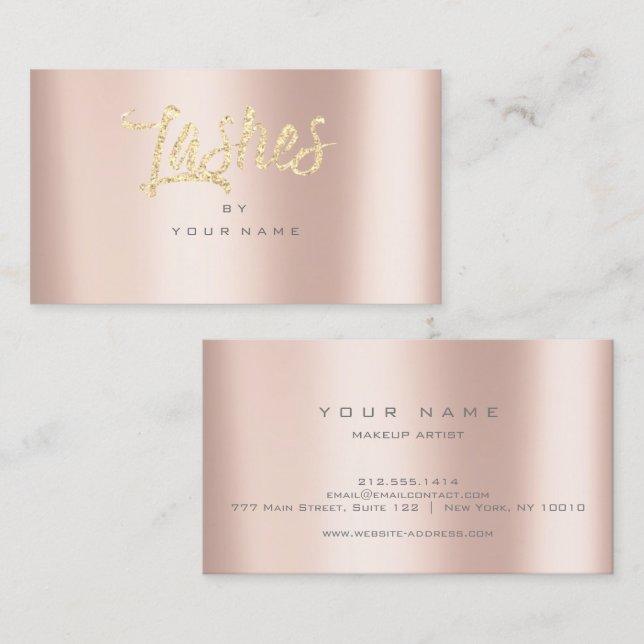 Lashes Rose Gold Imitate Glitzer Typograph Makeup Visitenkarte (Vorne/Hinten)