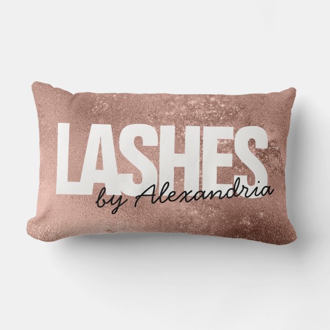 Lashes Rose Gold Sparkle Script Name Beauty Salon Lendenkissen (Vorderseite)