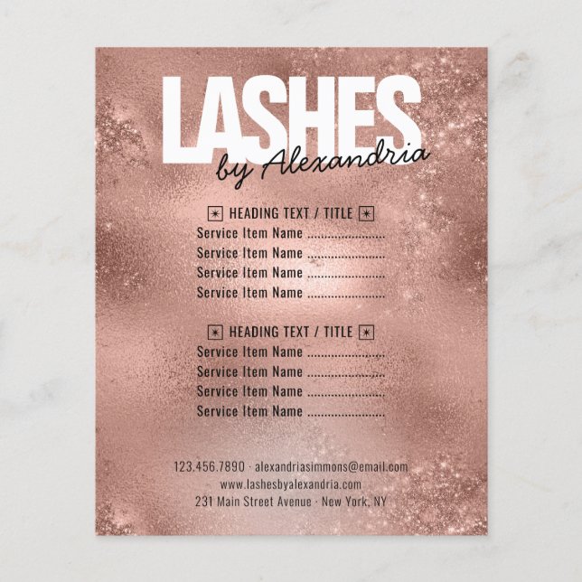 Lashes Rose Gold Sparkon Glitzer Beauty Services Flyer (Vorne)