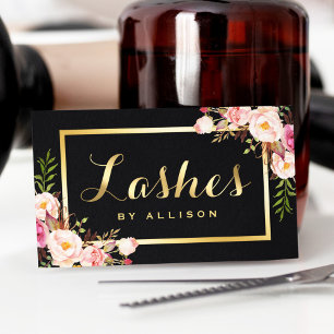 Lashes Skripte Moderne Makeup Black Gold Floral Visitenkarte