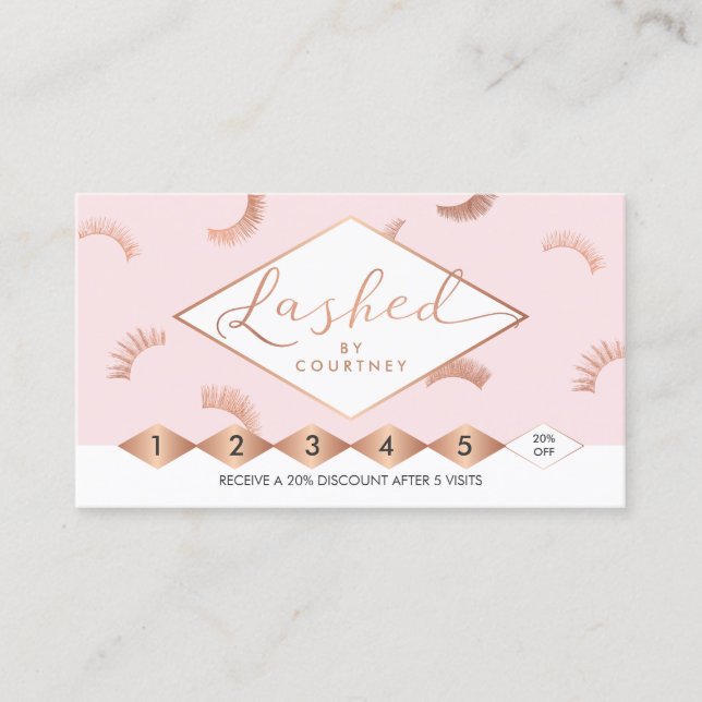 Lashes Text Lashes Muster Pink/Rose Gold Loyalität Treuekarte (Vorderseite)