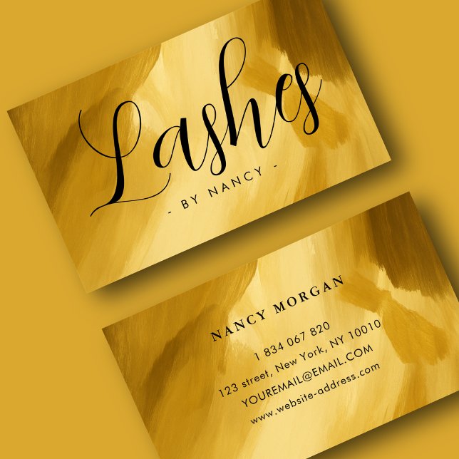 Lashes Typografie Gold Pinselstrich Business Card Visitenkarte (Von Creator hochgeladen)