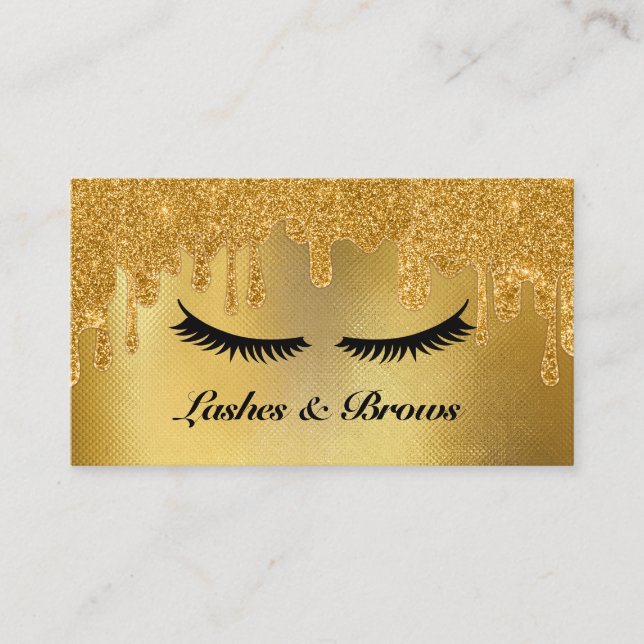 Lashes und Brows Elegantes Script Gold Makeup Beau Visitenkarte (Vorderseite)