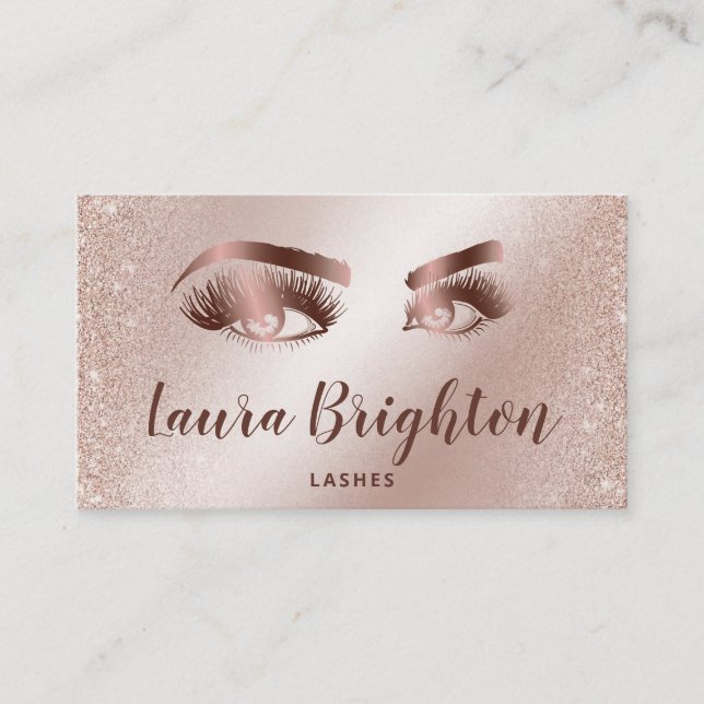 Lashes und Brows Makeup Rose Gold Glitzer Visitenkarte (Vorderseite)