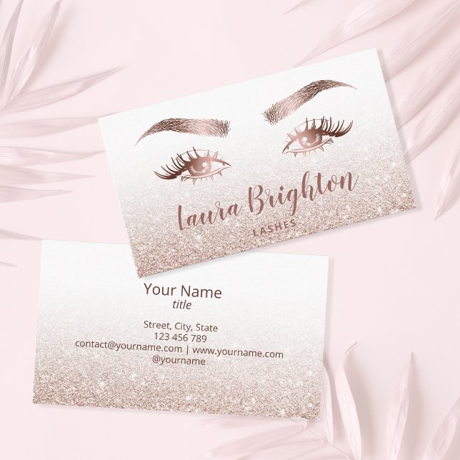 Lashes und Brows Makeup Rose Gold Glitzer Visitenkarte (Von Creator hochgeladen)