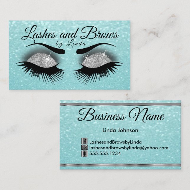 Lashes und Brows - Rauch grau und Aquamariner Glit Visitenkarte (Vorne/Hinten)