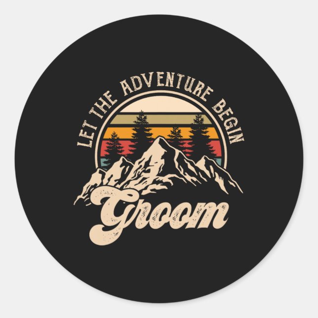Lass Adventure Begin Groom Paare Matching Wedding Runder Aufkleber (Vorderseite)