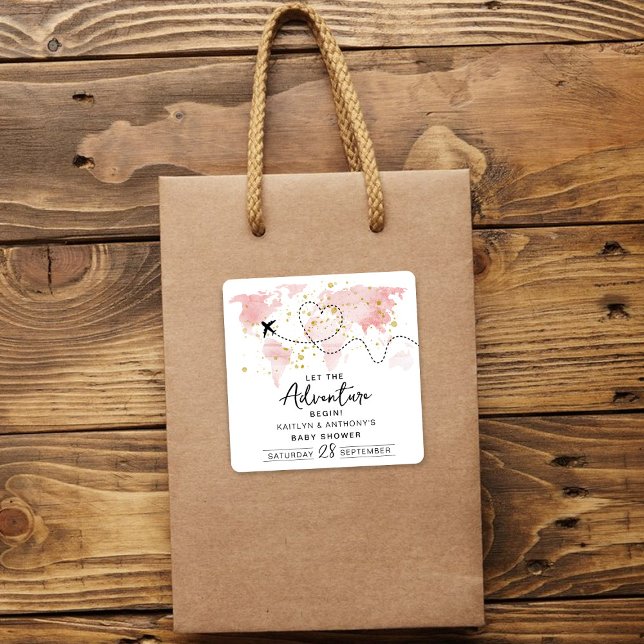 "Lass das Abenteuer an!" Reisekarte Kinderdusche Quadratischer Aufkleber (Von Creator hochgeladen)