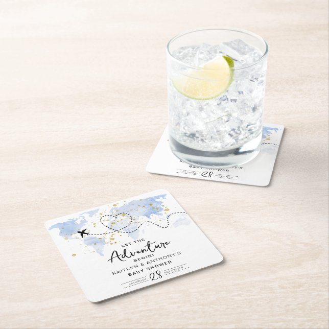 "Lass das Abenteuer an!" Reisekarte Kinderdusche Rechteckiger Pappuntersetzer (Vor Ort)