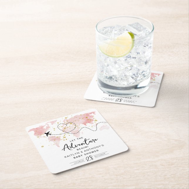 "Lass das Abenteuer an!" Reisekarte Kinderdusche Rechteckiger Pappuntersetzer (Vor Ort)