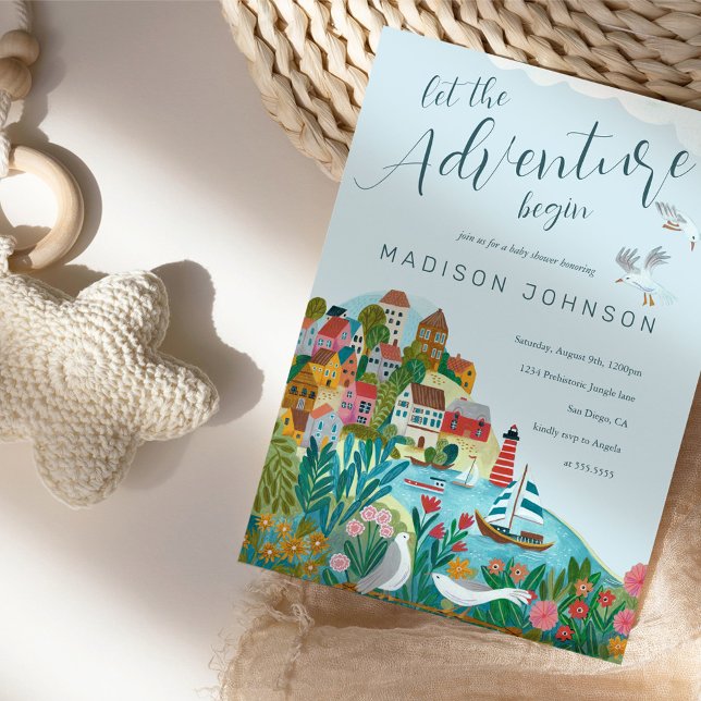 lass das Abenteuer beginnen Junge Dusche Party Einladung (Let the adventure begin gender  neutral baby shower invitation)