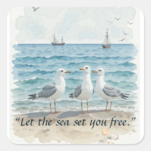 Lass das Meer Set Sie kostenlos - Strand und Meerw Quadratischer Aufkleber