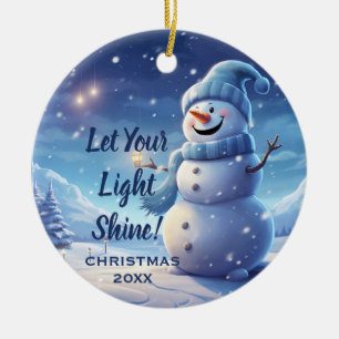 "Lass dein Licht leuchten!" – Schneemann-Weihnacht Keramik Ornament