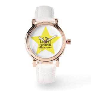 Lass dein Licht scheinen Bibelvers gelber Stern Armbanduhr