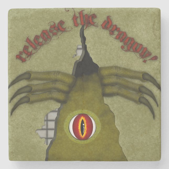 Lass den Drachen frei! Digitale Kunst Steinuntersetzer (Vorderseite)