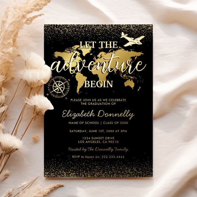 Lass der Abenteuer Begin Graduation Party Folieneinladung (Von Creator hochgeladen)