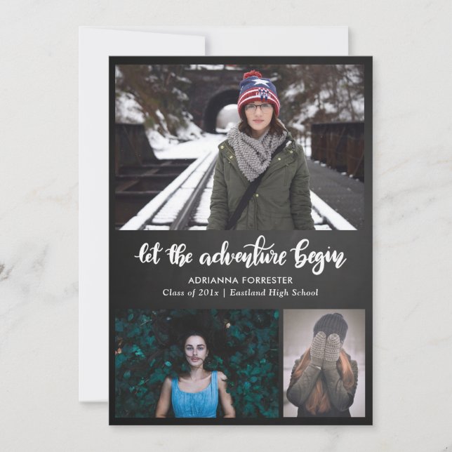 Lass der Abenteuer Begin-Tafel | Absolvent Einladung (Vorderseite)