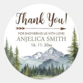 Lass der Adventure Begin Forest Rustic Baby Shower Runder Aufkleber